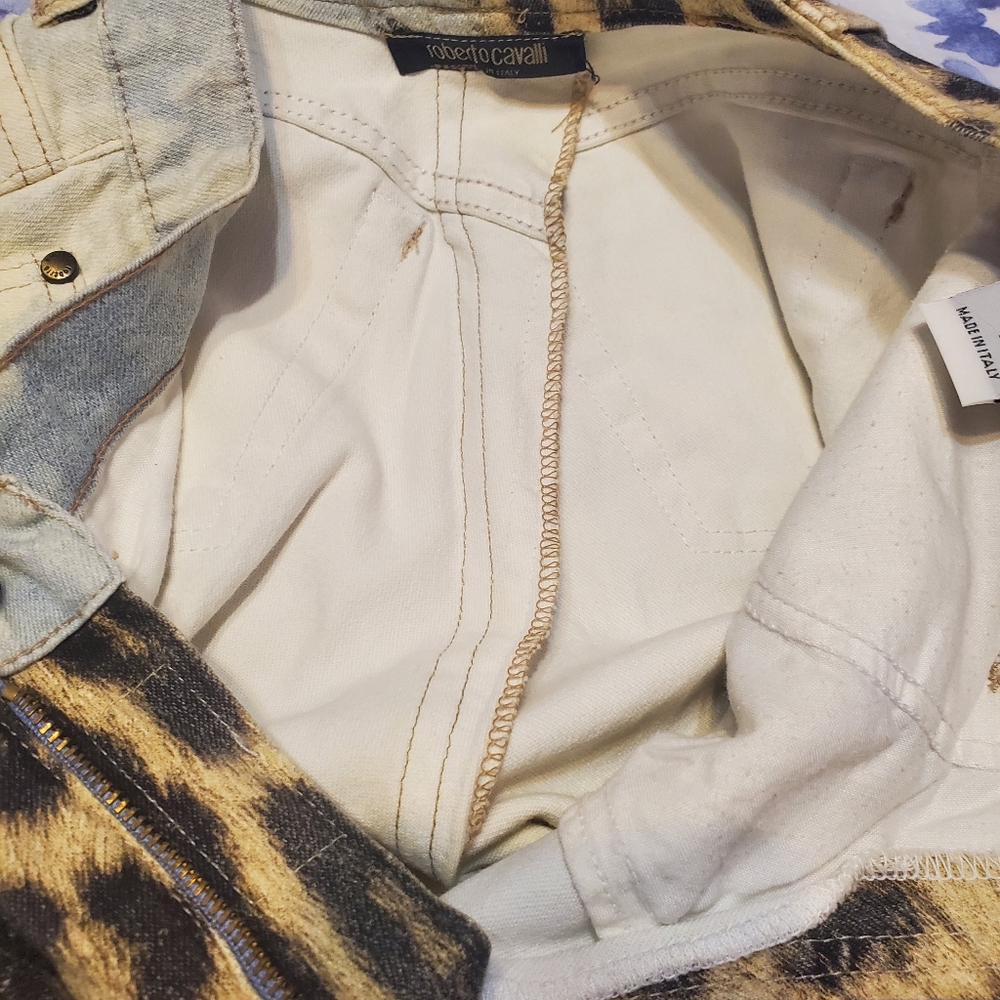 Roberto Cavalli Animal Print Leopard Tie Dye Crystal Chain Jeants Pants S - Picture 17 of 17